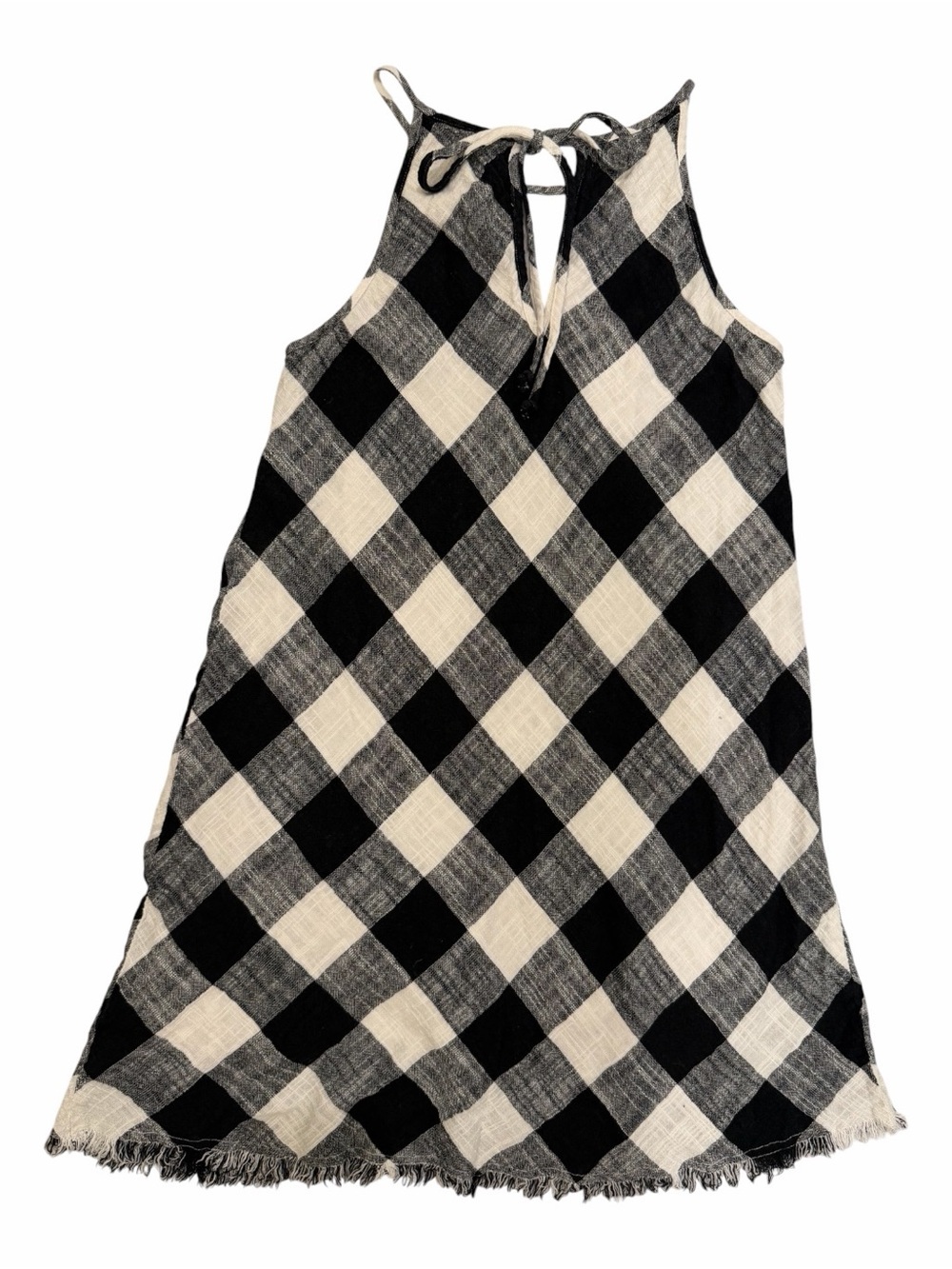 Cloth & Stone Buffalo Plaid Fringe Hem Swing Dress Lined Black White Size Small - Picture 10 of 15